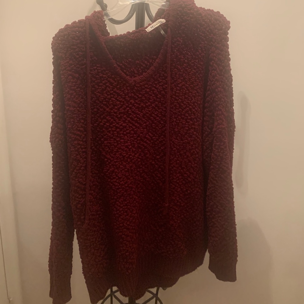 Pullover plush sweater with hood